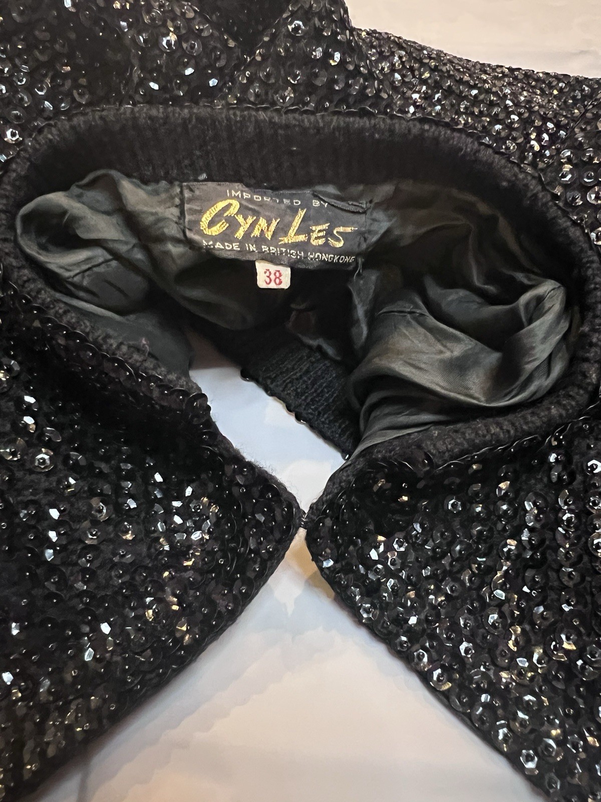 Vintage Cyn Les Sequin Women’s Black Sequin Lined Jacket EU 38 US 6–8 Elegant