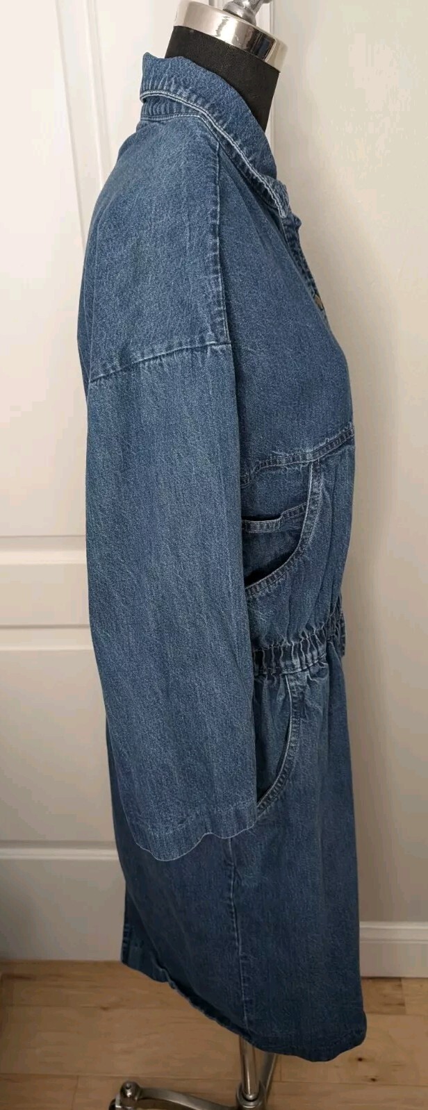 Vintage 1980s IDEAS Denim Jumpsuit Made In USA Medium Excellent Snap 3/4 Sleeves