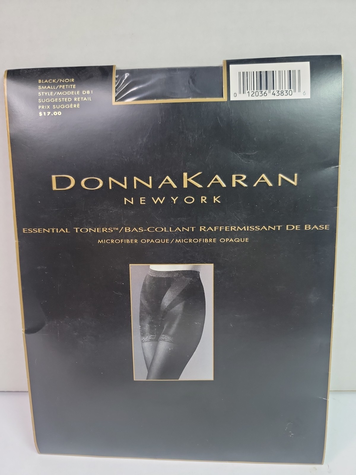 Vintage 90 Donna Karan Essential Toners Opaque Control Top Pantyhose Black Small