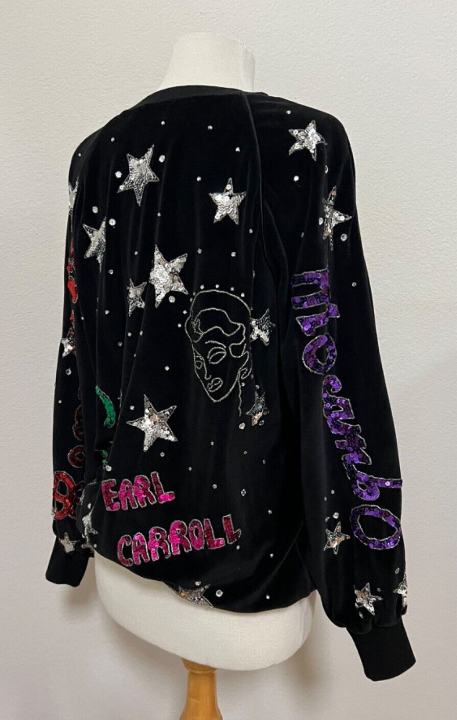 BONNIE BOERER BROWN DERBY COCOANUT GROVE WOMENS BLACK VELVET SEQUINS SWEATER S