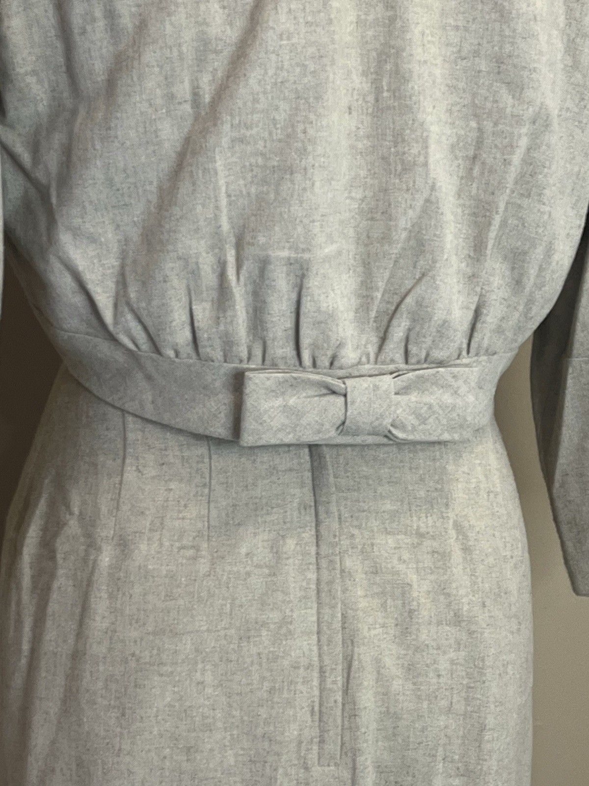 Vtg Nathan Strong Mid-Century 2 Piece Wiggle Dress Cropped Jacket Wool Bow Lace