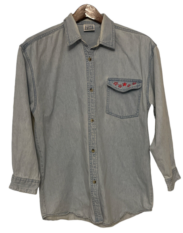 Vintage, Canyon River Blues, Jean Button Up with Red Embroidered Stars, Size UNK