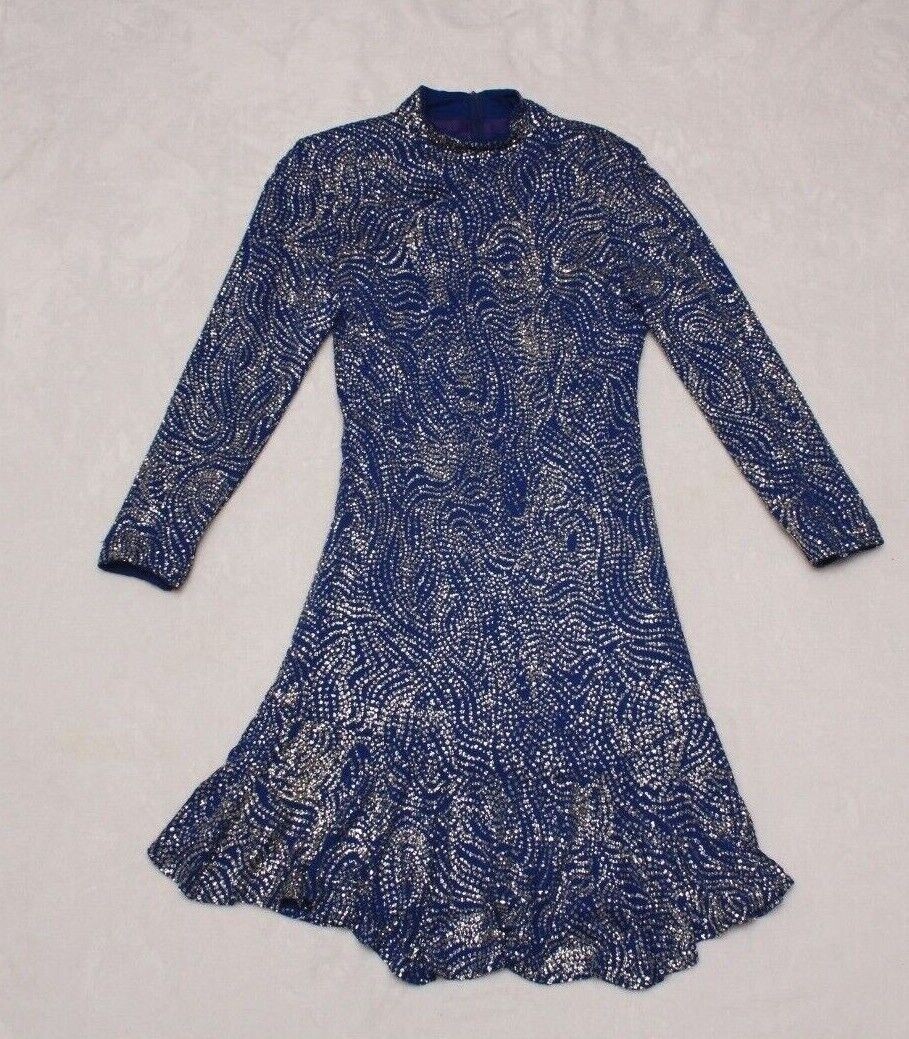 Caroline Charles Vintage Blue Beaded Evening Dress Women’s 6 Hand Embellished