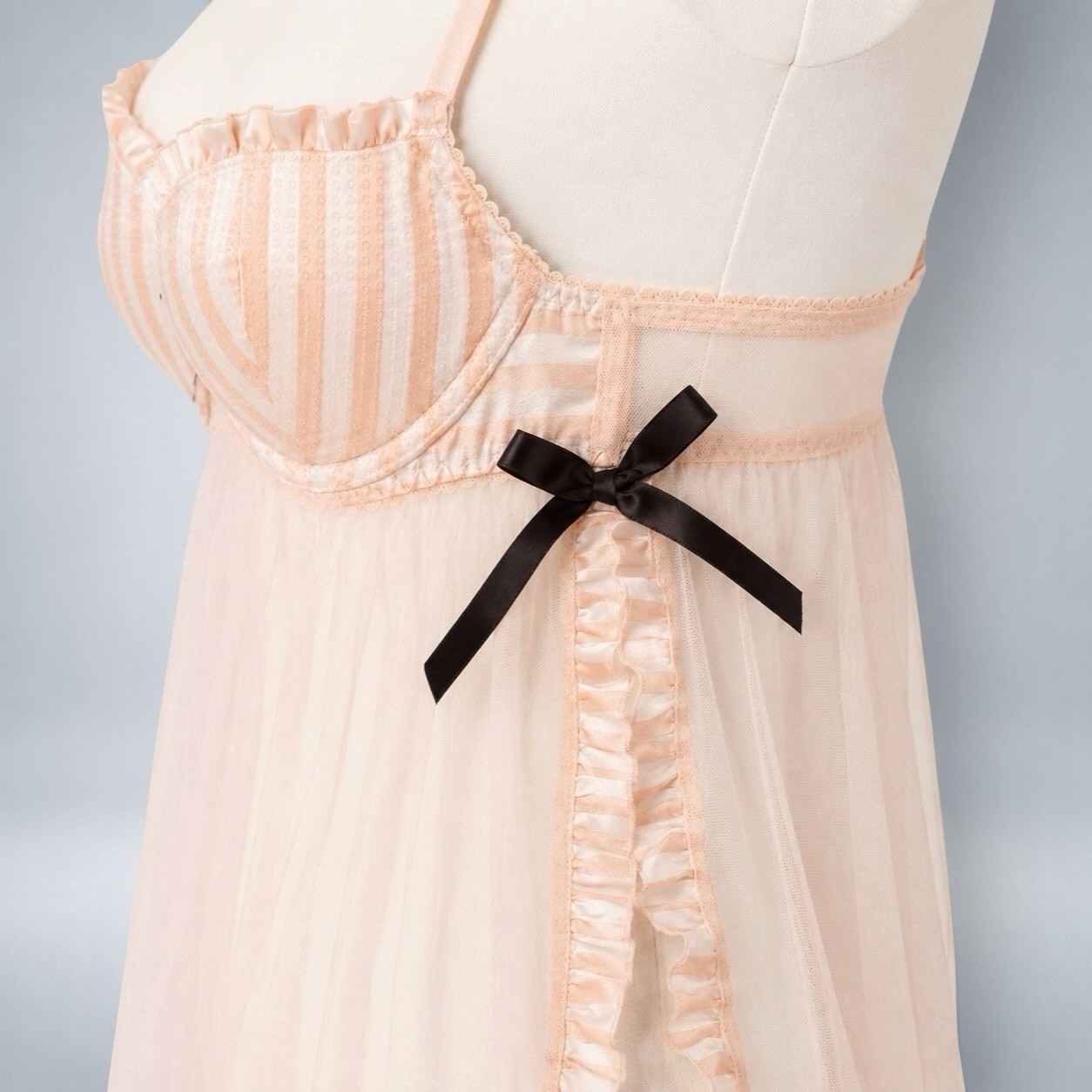 Victoria’s Secret Sheer Pink Babydoll Sequins Coquette Sexy Chemise Slip 34B