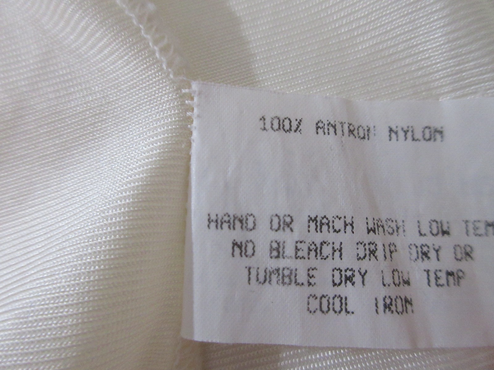 Sz L Vtg Nylon Ivory Slip Skirt Lace Back Slit USA Made Elastic Waist EXCELLENT