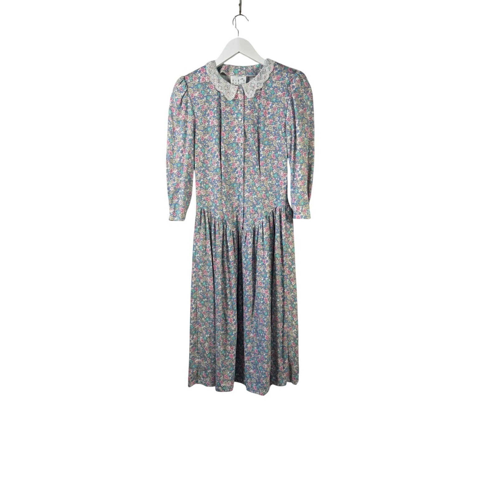 Vintage You Two Babes Floral Prairie Dress Lace Peter Pan Collar USA Size 11