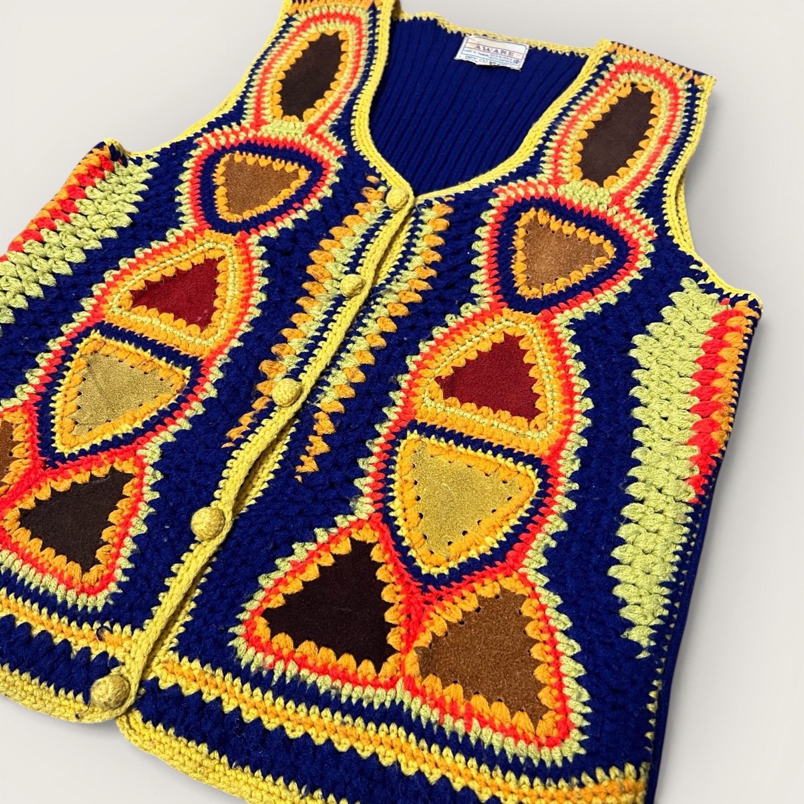 Vintage 70’s Suede Panel Crochet Vest from AWARE, Women’s Size L