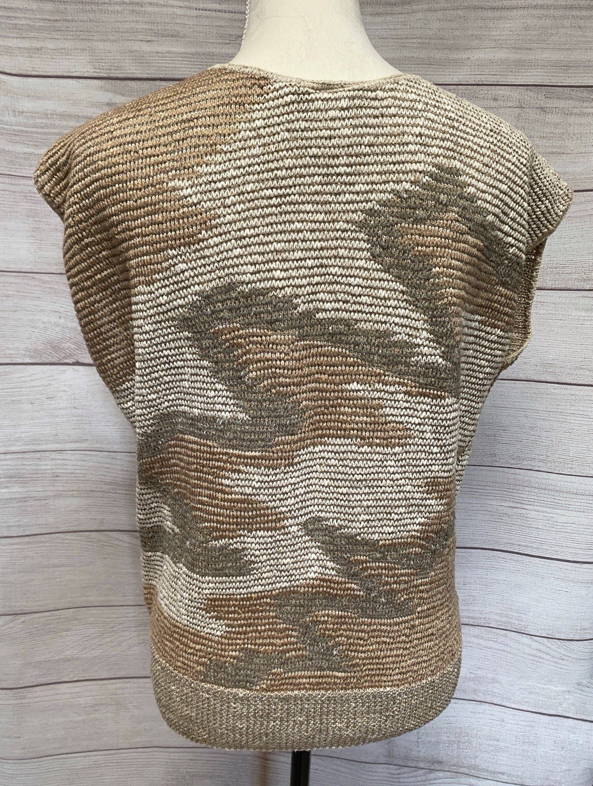 Beldoch Popper Brown Knit Sleeveless Pullover Sweater Vest 70s Elastic Waist