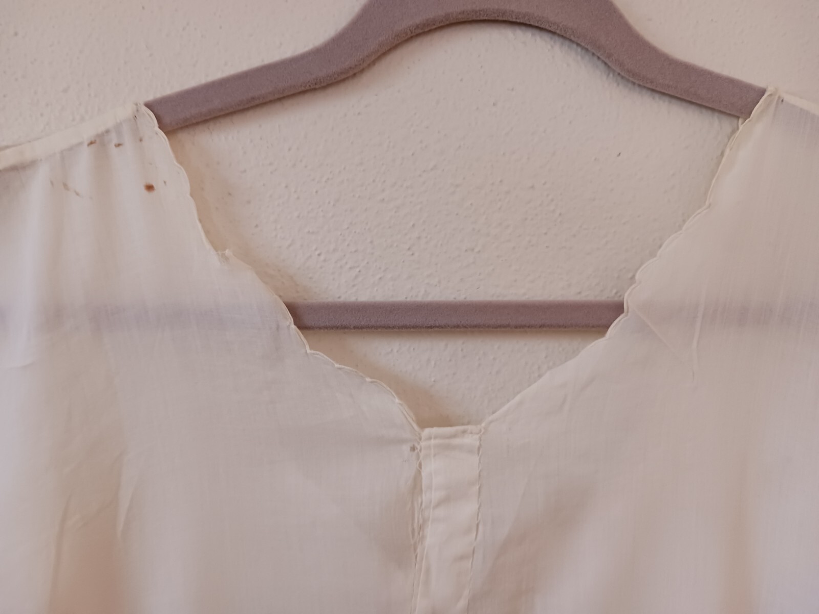 Antique Edwardian Long White Cotton Shift or Under Dress 44″ Embroidered FLAWS