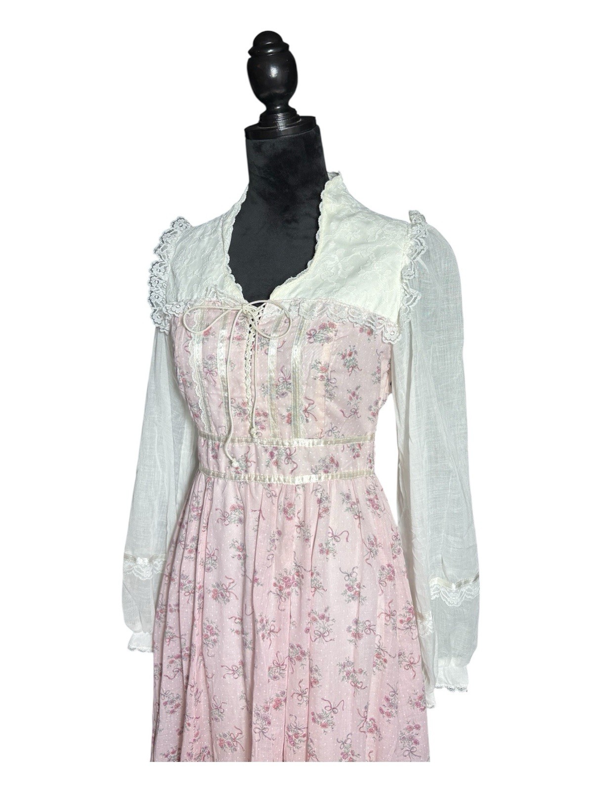 GUNNE SAX Vintage 1970s Prairie Dress Pink Floral Bouquet Print Size 11