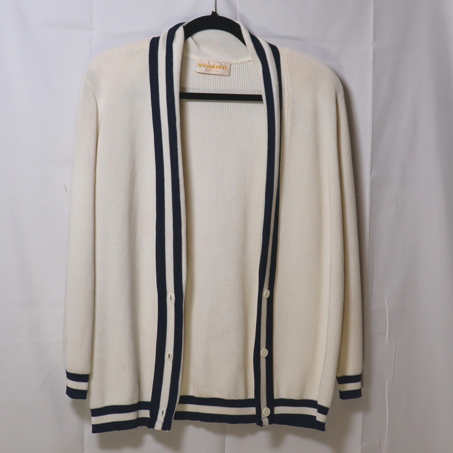 Vivanti Cardigan Sweater L White Womens Vintage Varsity Preppy