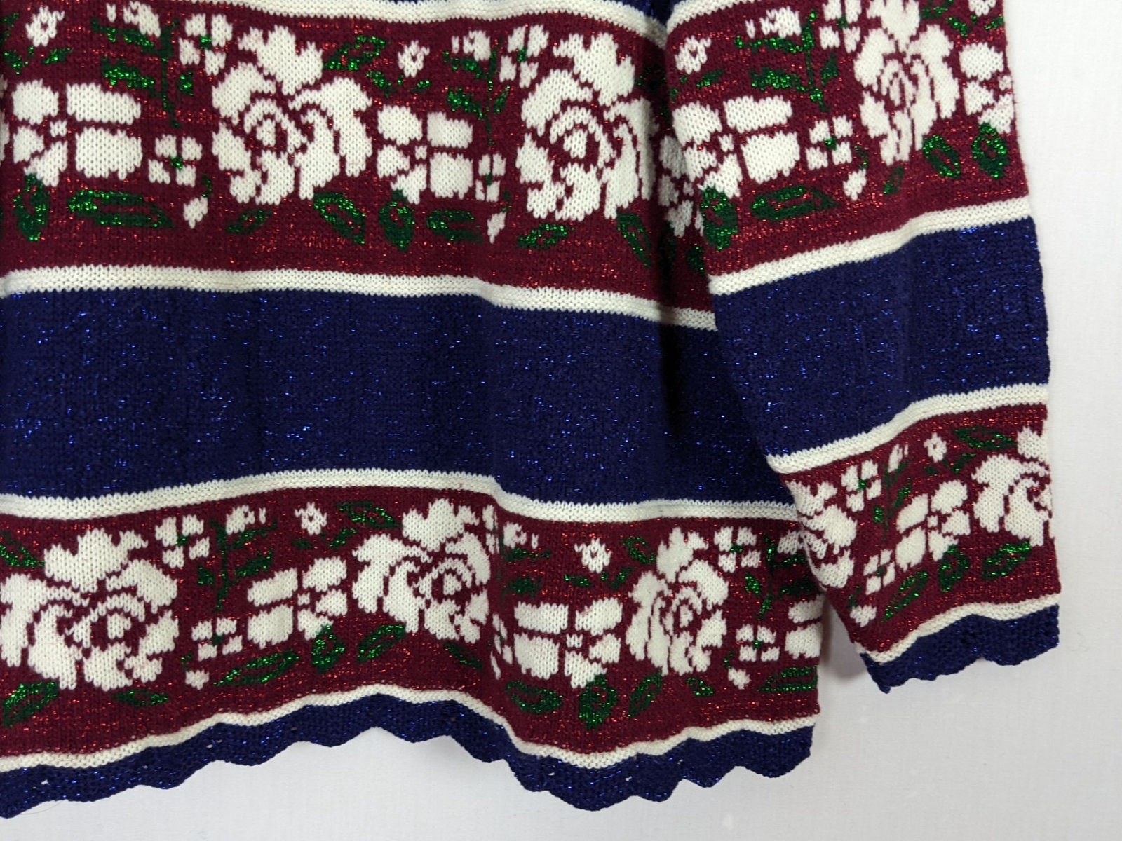 Vintage Holiday Time long sleeve floral striped glittery sweater sz L