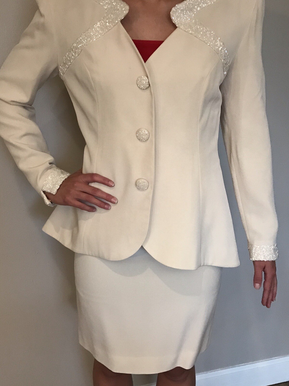 VINTAGE DESIGNER GLASS BEADED DAYMOR COUTURE EVENING 2 PIECE DRESS SUIT