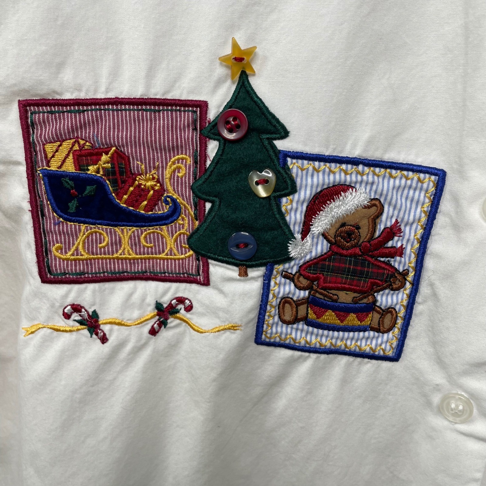 Vtg 90 Christmas Holiday Embroidered Button Down Shirt White Size S Cottage Gram