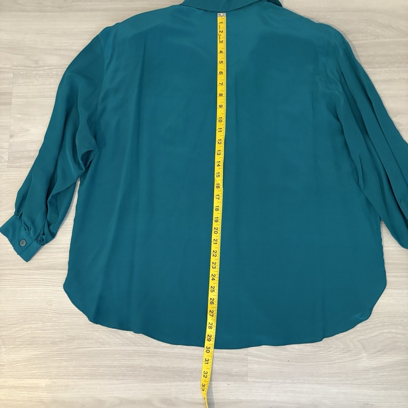Regina Porter Womens Blouse Vintage 100% Silk Teal Abstract Embroidered Size 1X