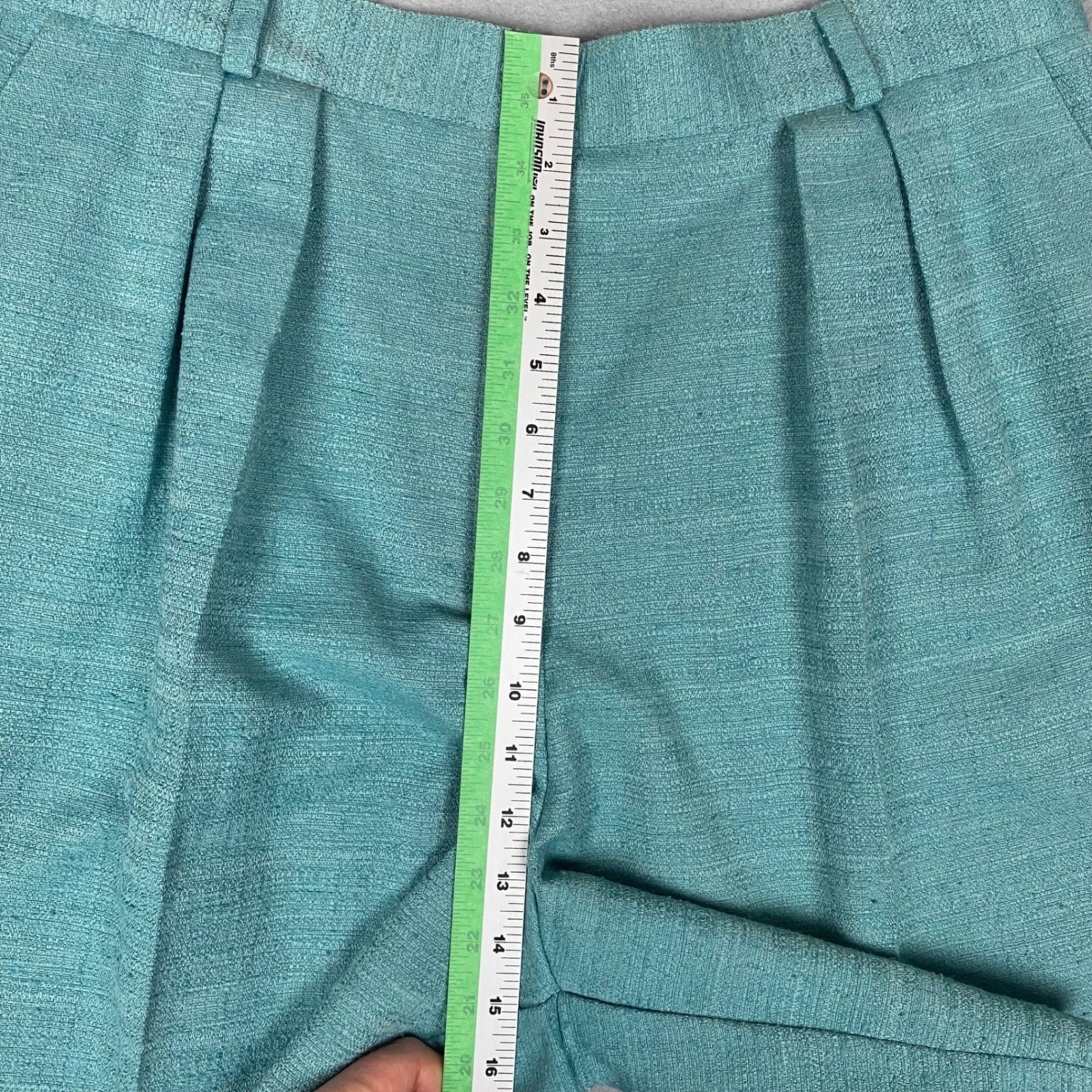 Claude Vintage Pleated High Waisted Cotton Linen Shorts Womens 18 Teal Blue