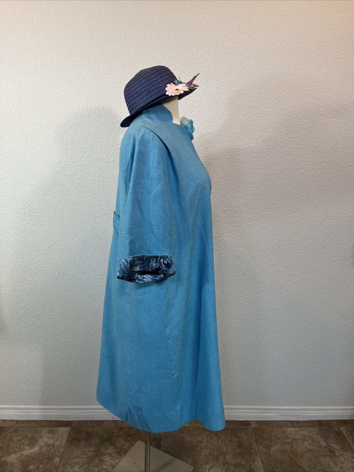 Hairspray 50s Women’s Coat 43” Aqua Blue Silk Lined Coat 40s 60s Mrs Doubtfire