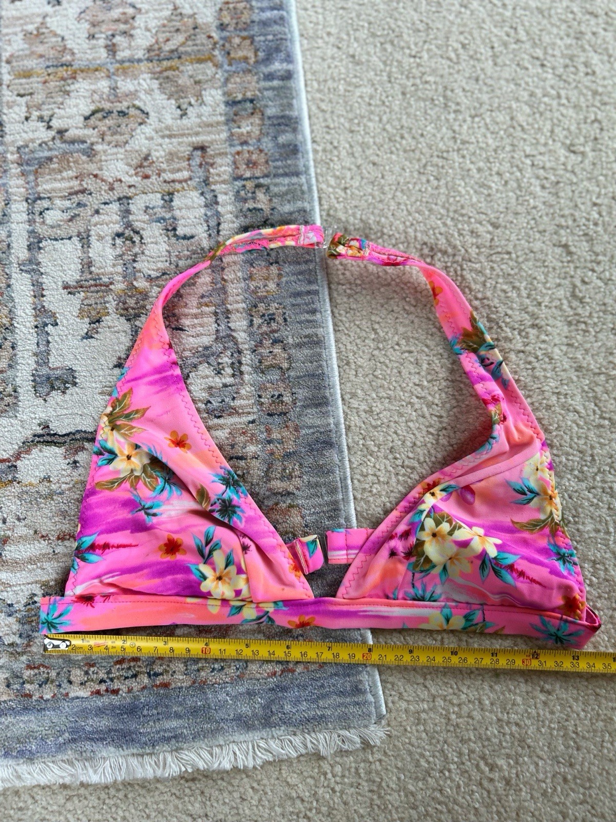 VTG Y2K California Waves Hot Pink Orange Neon Floral bikini 2pc set M Low Rise