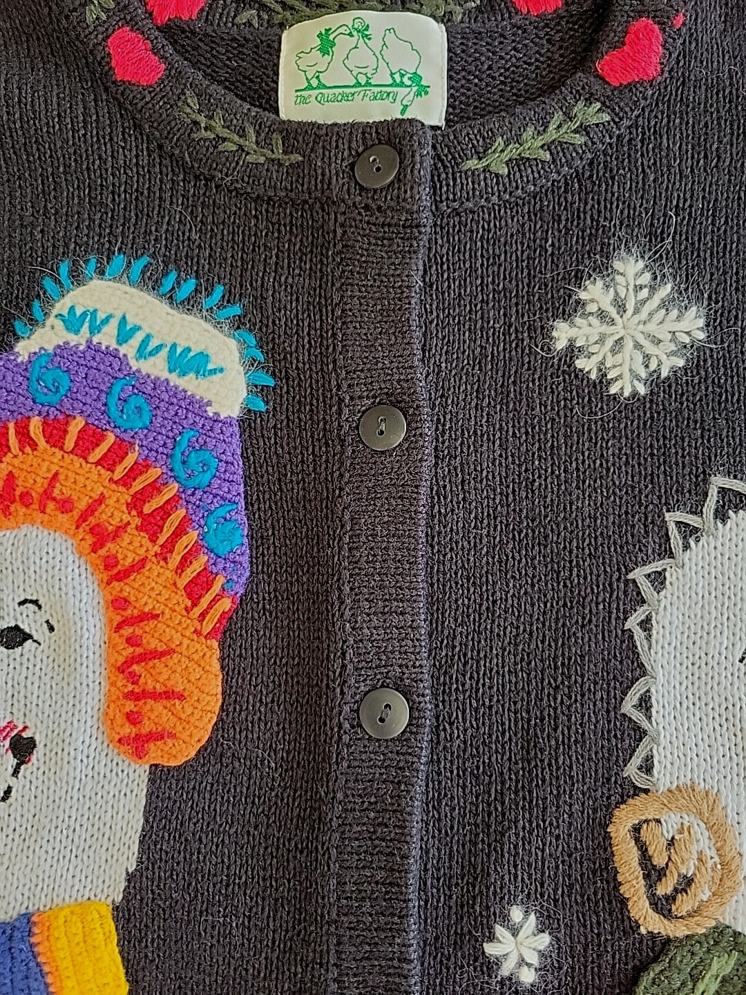 Vintage The Quacker Factory Women M Winter Snowmen Theme Knit Button Up Sweater