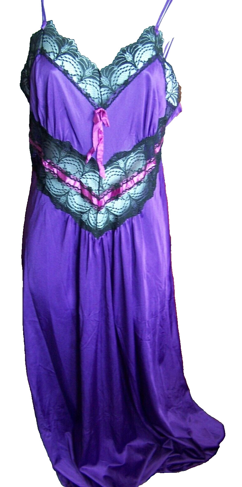 Vtg Nightgown Large 30s 40s Nylon Purple & Black Lace Honeymoon Bride READ
