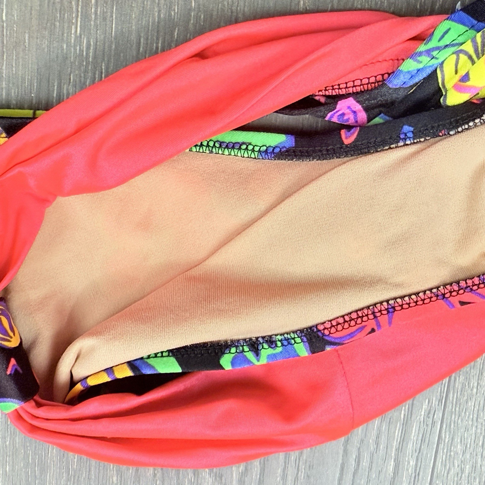 Vtg 90’s HOBIE Neon Notch Bandeau Bikini Top & Bottom Sz 5/6 Small MADE IN USA