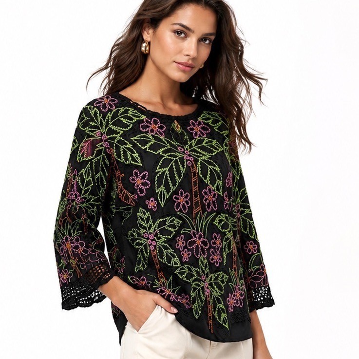 Faith Beaded Top Black Medium Vintage