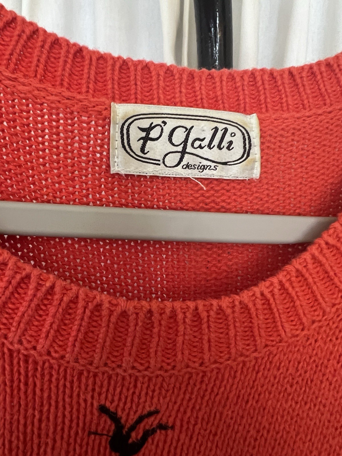 Vintage 90’s Farm Scene Appliqué/embroidery S Sl Red/ Green Etc P Galli Sweater
