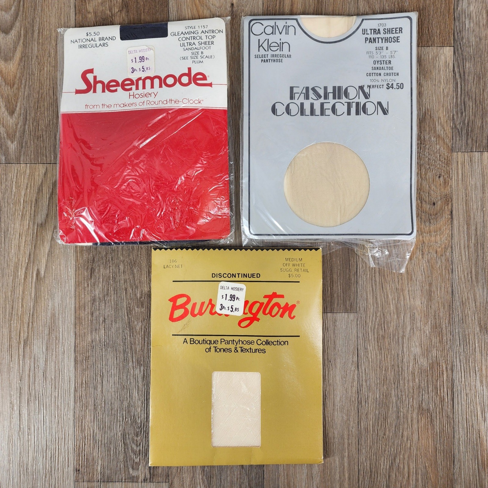 Vintage Pantyhose Lot 3 Sheermode Calvin Klein Burlington Plum Oyster White B M