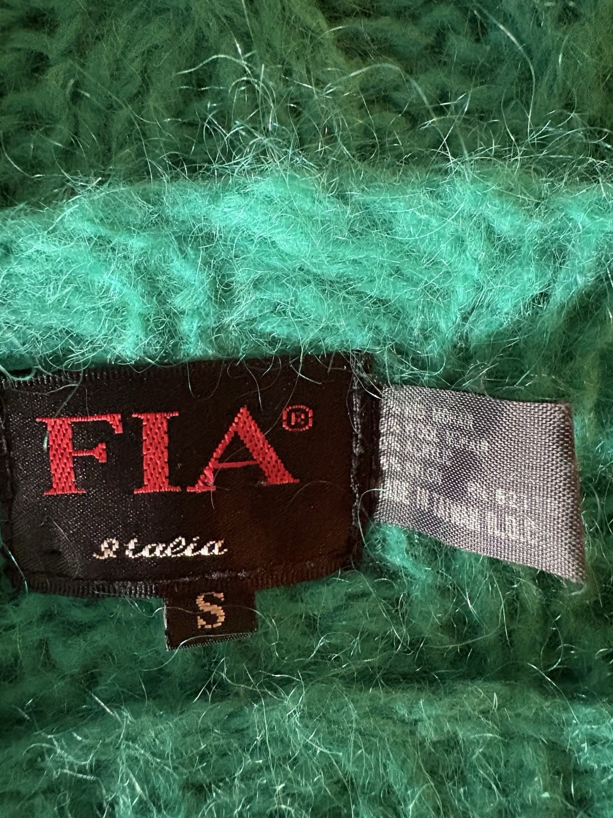 Vintage FIA ITALIA Knit Mohair Sweater Pullover Green Fuzzy S