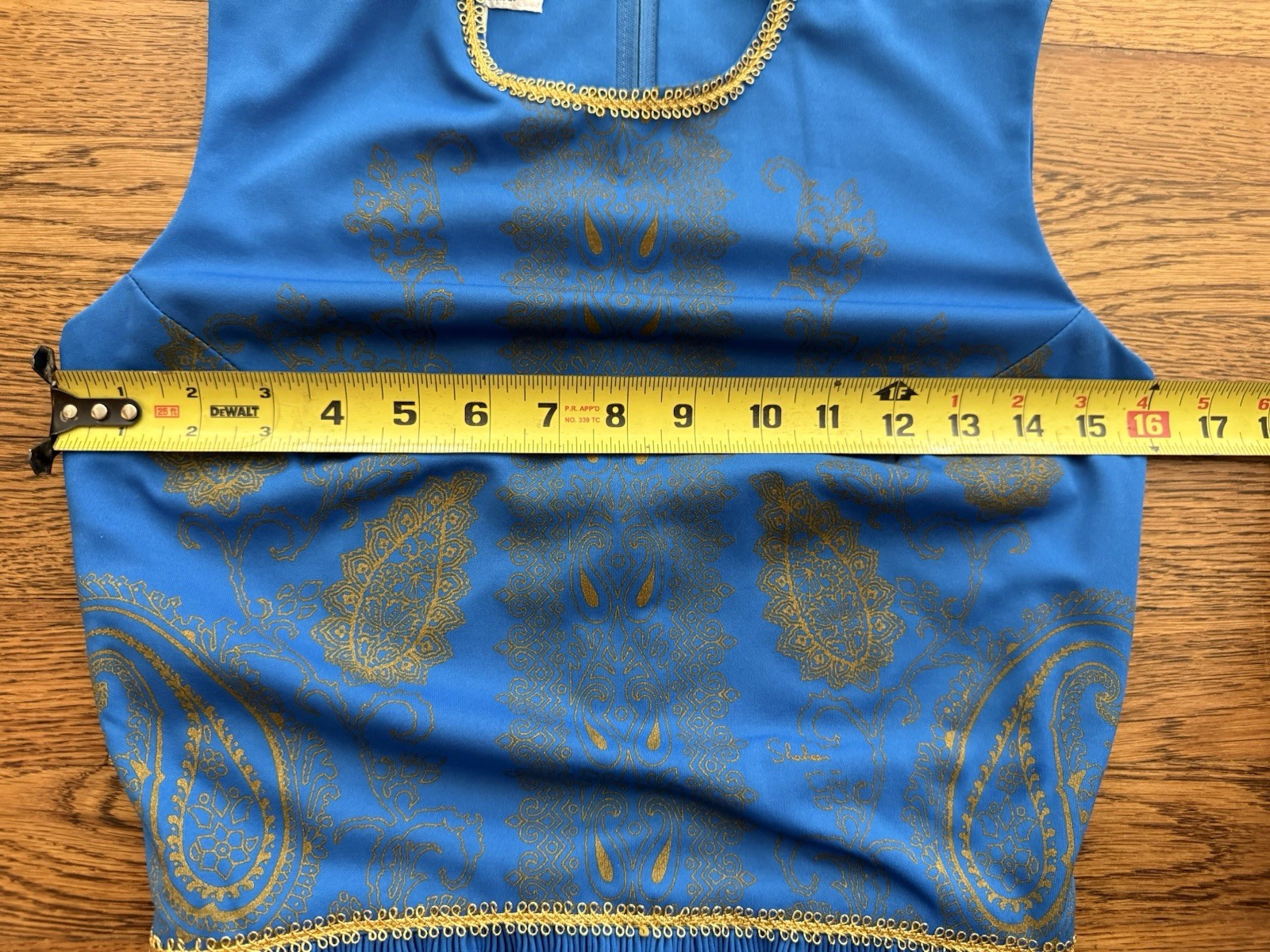 Vintage Alfred Shaheen Asian Inspired Hawaiian Aloha Maxi Dress Sz 8 Blue & Gold