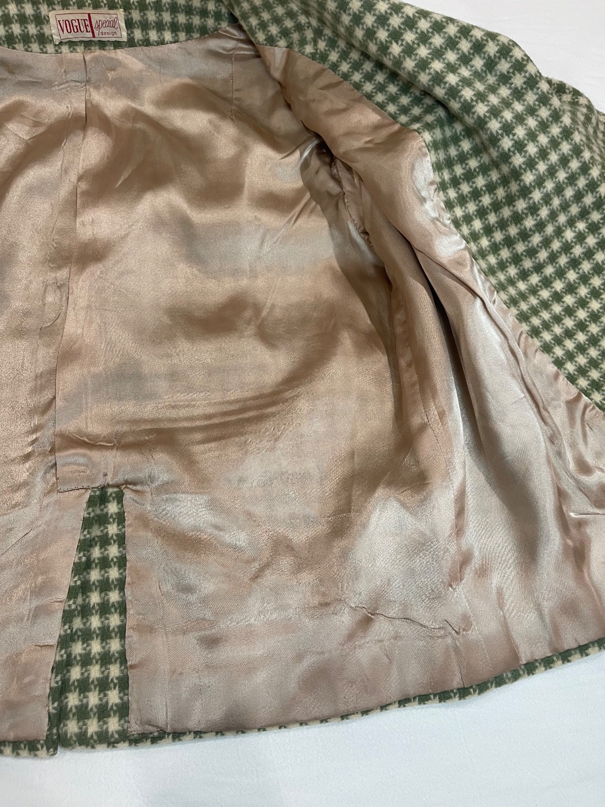 Vintage Vogue Special Design Green and Cream Checkered Jacket