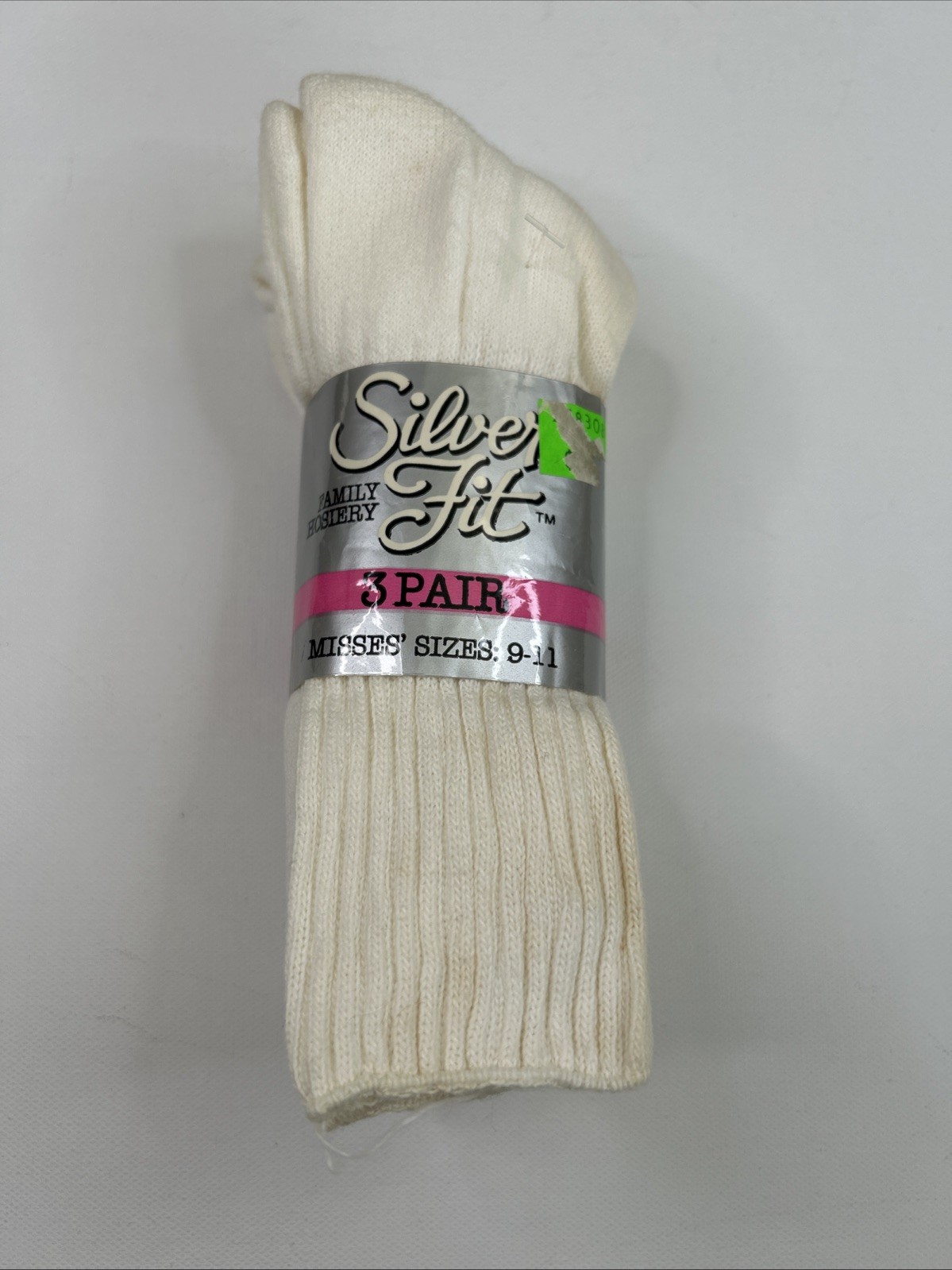 VTG Socks 3 Pack 9-11 Crew Length Womens Ivory 90’s Walmart USA Made Silver NOS