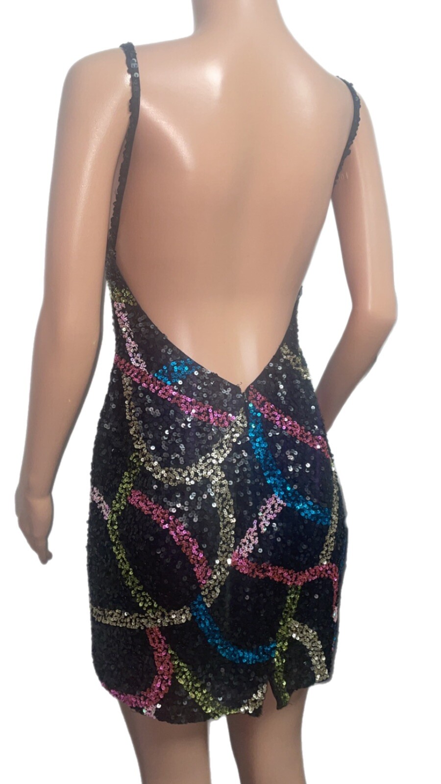 Scala Y2K 8 sequin silk padded bust low back mini dress dance prom party dress