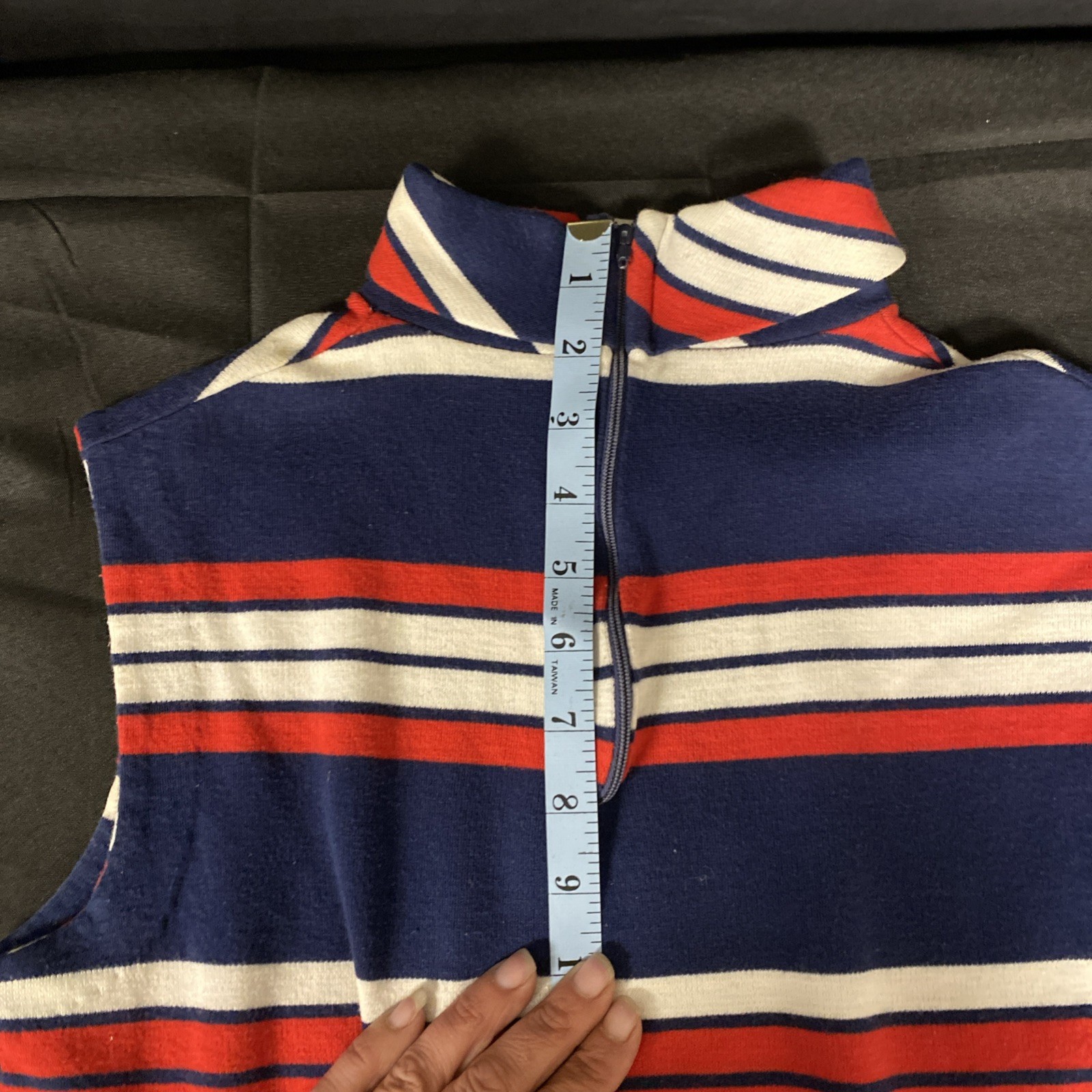 Preppy Red White & Blue VTG 70s Sleeveless Mock Turtleneck Top w/Zipper
