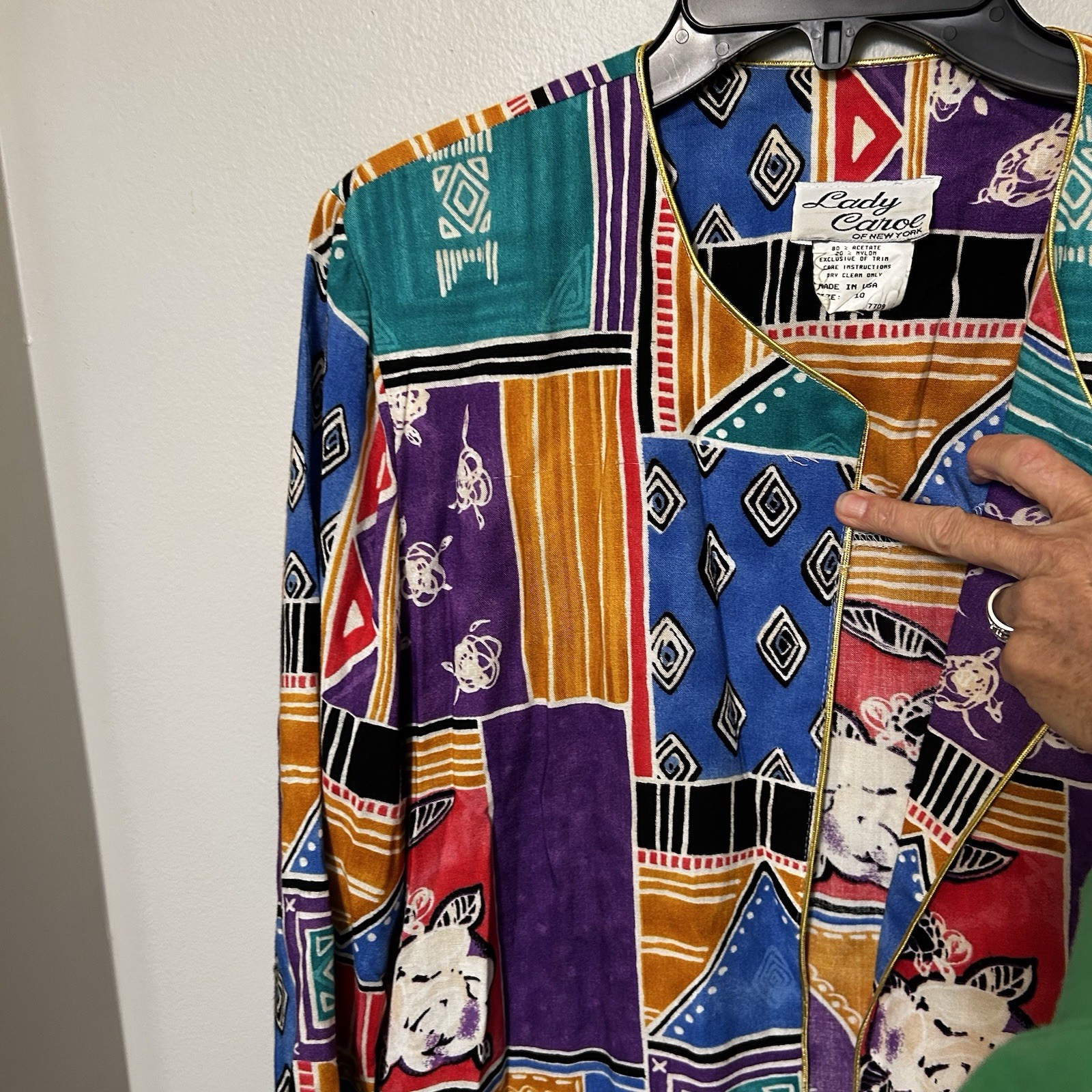 VINTAGE LADY CAROL OF NEW YORK OPEN FRONT Jacket Blazer Multicolored Abstract 10