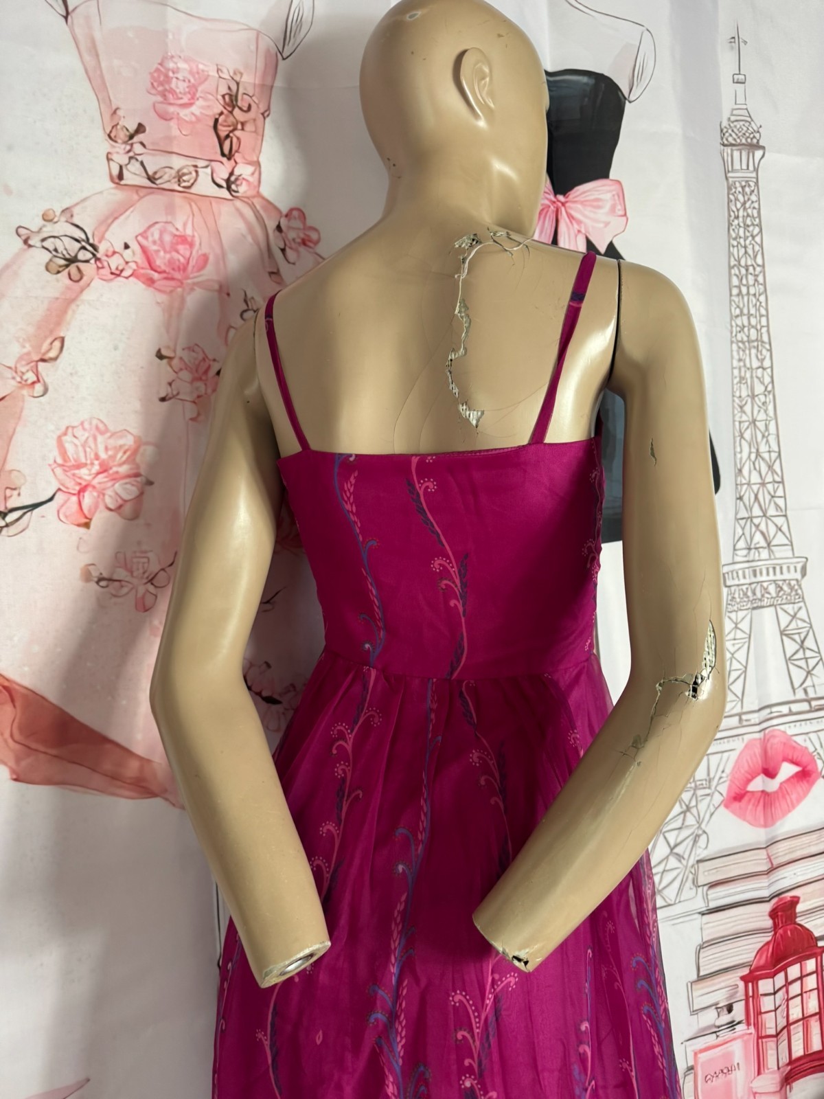 Vera Mont Vintage 70s Chiffon Maxi Dress Two Piece Pink Boho Size 32/34