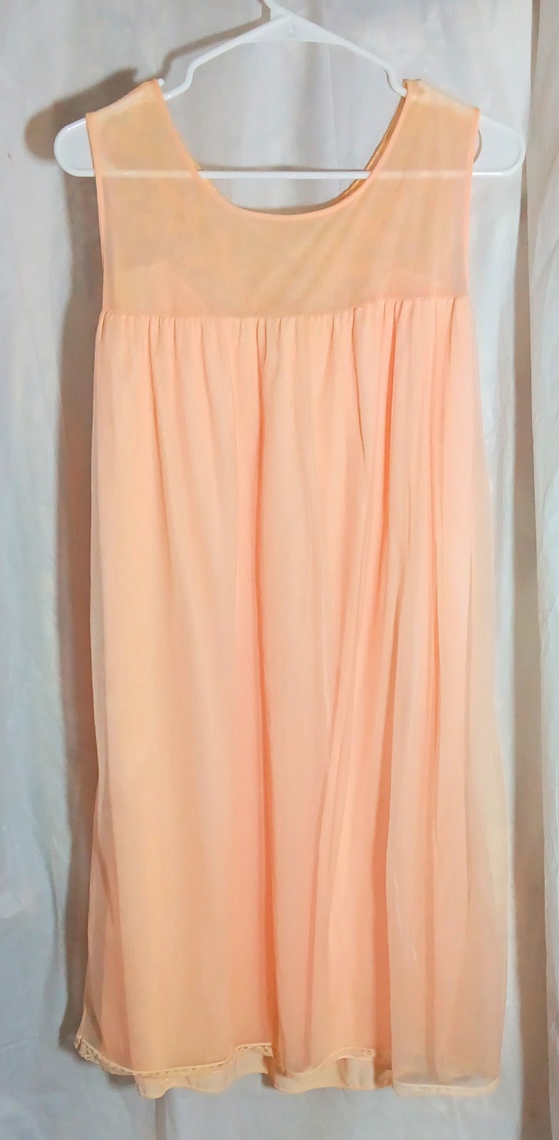 Vintage Peach Chiffon Avian Nightgown Small