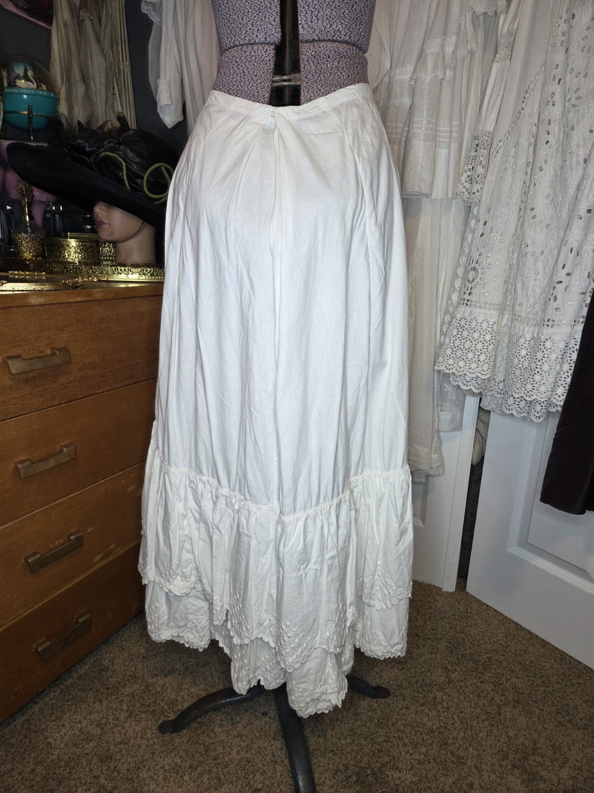 Victorian Embroidered 3 Flounce/Ruffle Petticoat