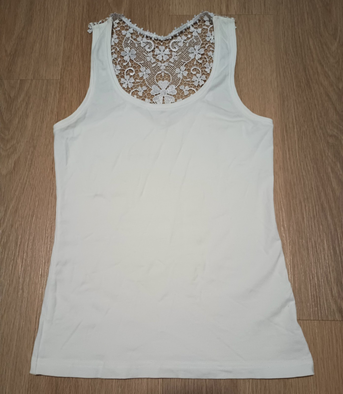 Vtg Crochet Lace Racerback Stretch T Shirt Tank Top Tunic boho XS