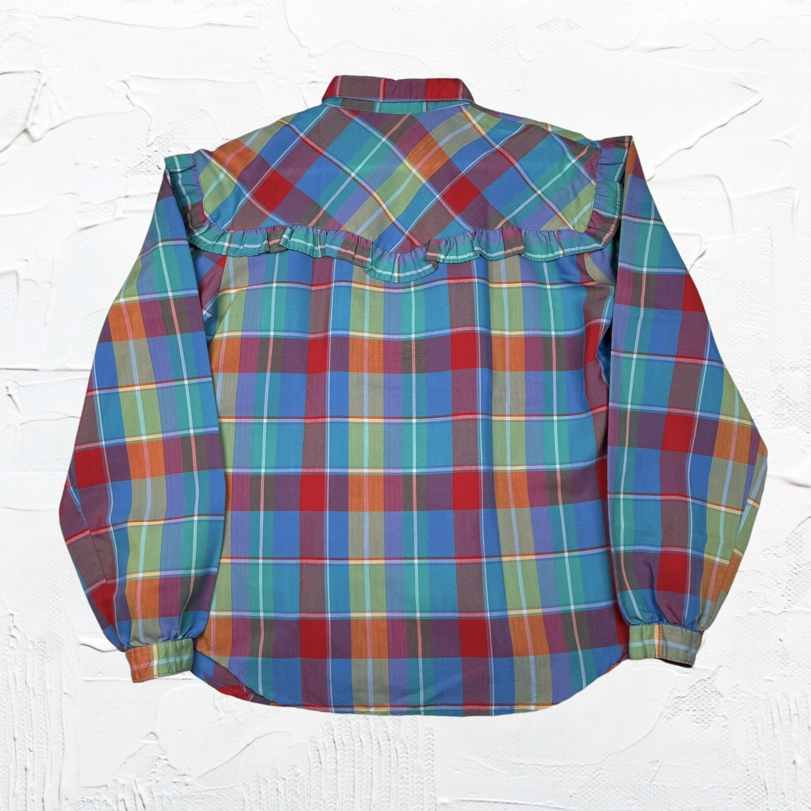 Vtg 70s Levi Strauss & Co Women Plaid Button Down Ruffle Shirt – Size M/L