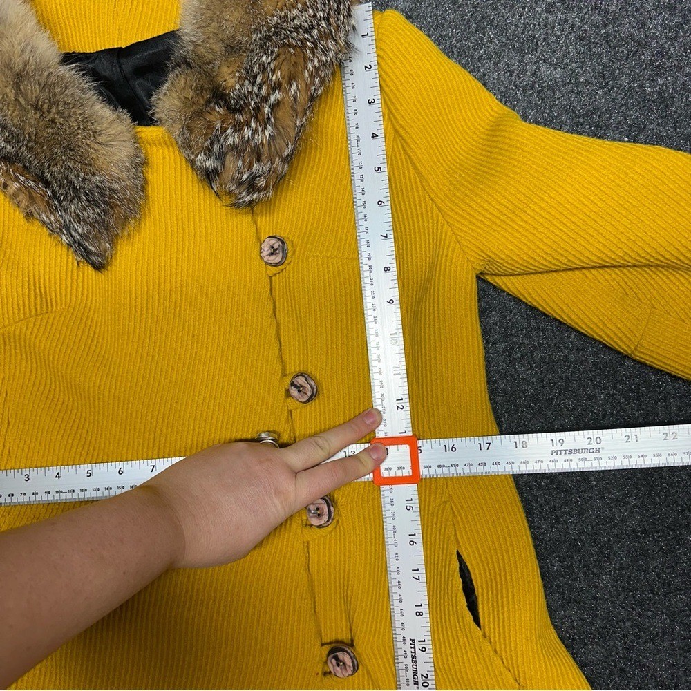 Vintage 60s Yellow Wool Coat Real Fur Collar Cuffs ILGWU Union Made Twee 1960s