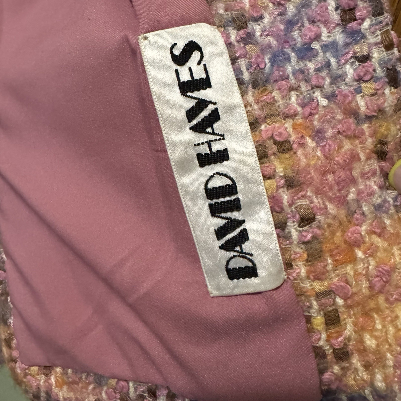 Vintage David Hayes Pink Multi Mohair Wool Blazer Barbie Pink Lining Size 4