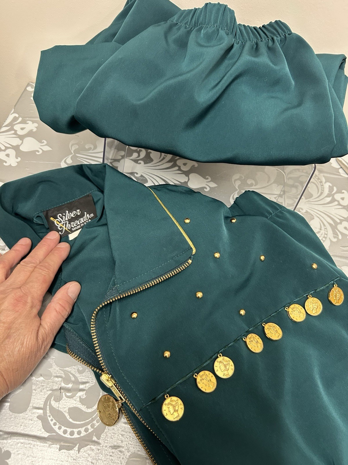 Silver Threads Vintage Jacket & Pants Set 80’s Emerald Green Size Medium Woman’s