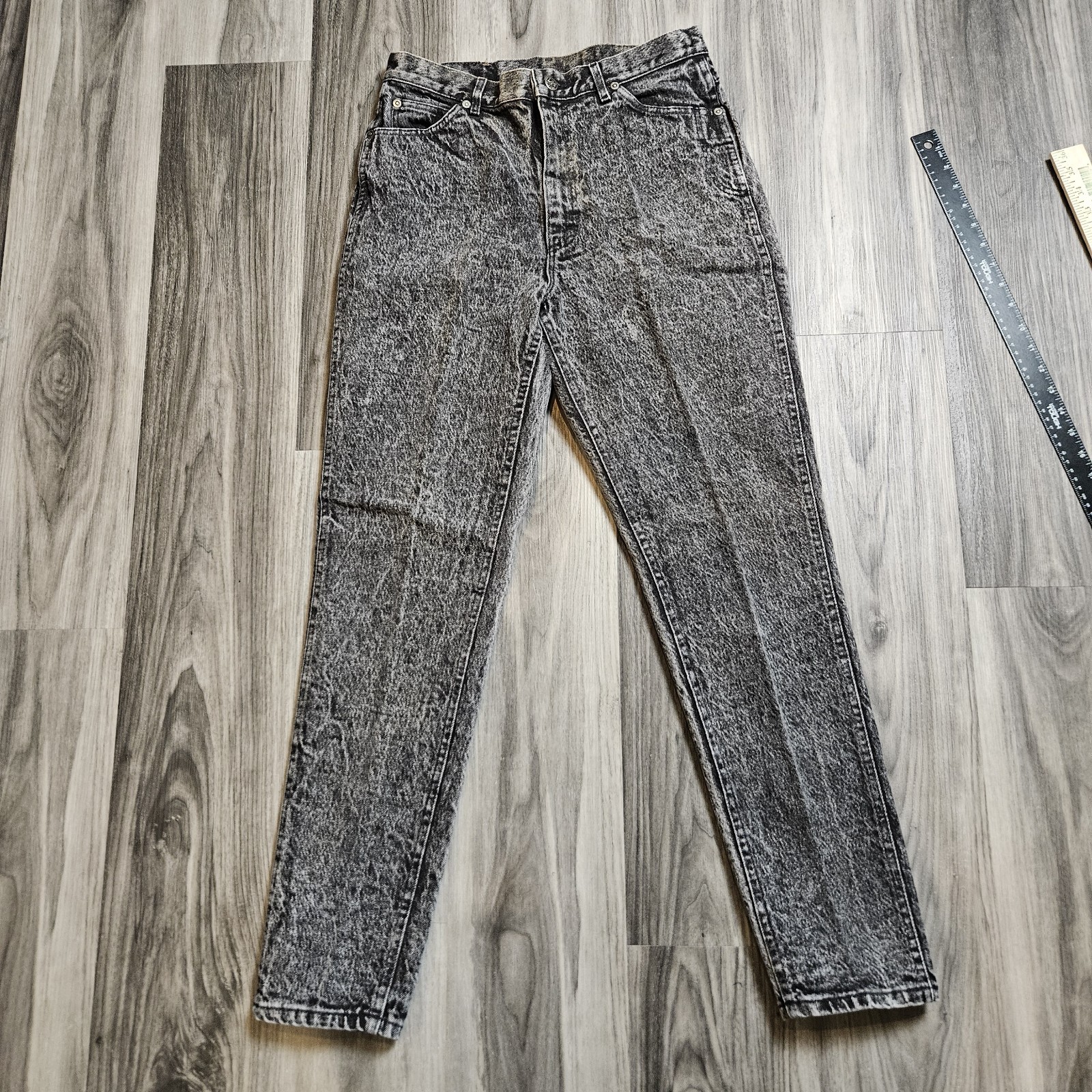 VTG 1980s Lee Black/Gray ACID Wash High Waist Retro Denim Jeans Size 15 30×31