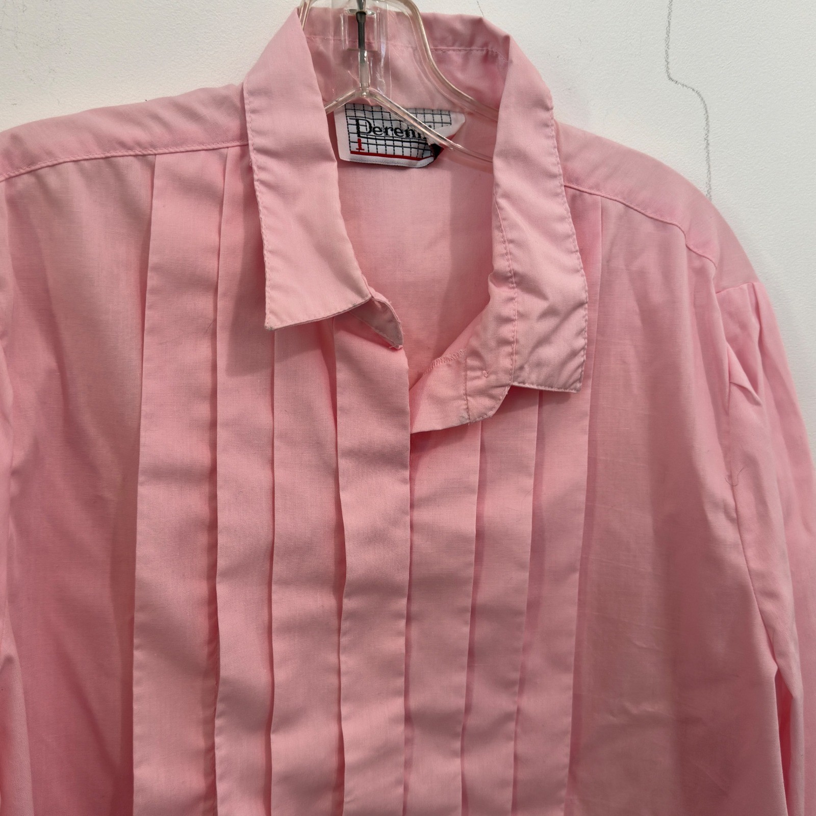 Perennial Blouse Vintage 80s Pink Pleated Tuxedo Front Button Down Top Size L