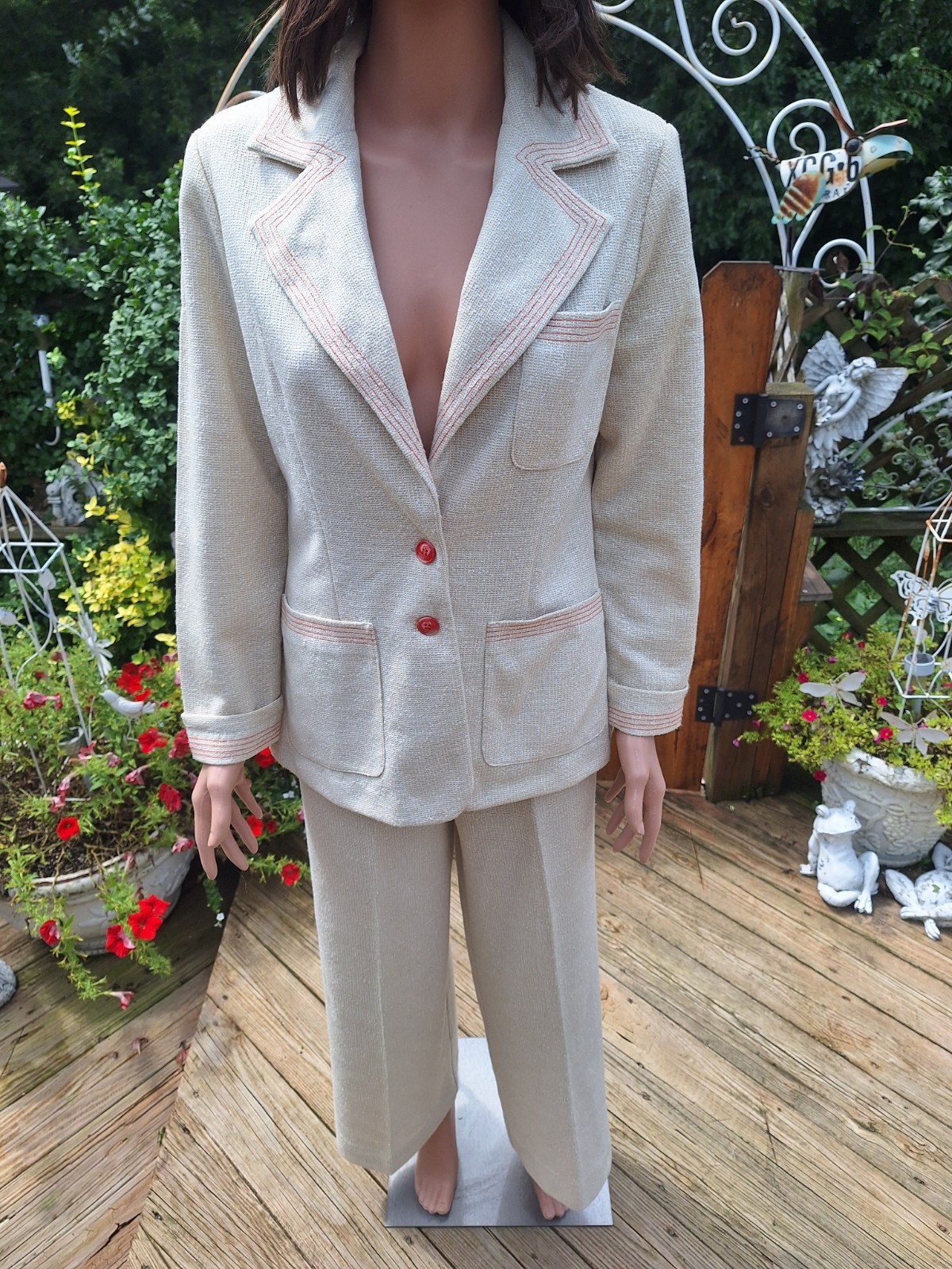 True VTG Mid-century Mod 1970s JCPenney 2 Piece Bell Bottom Pant Suit Blazer M
