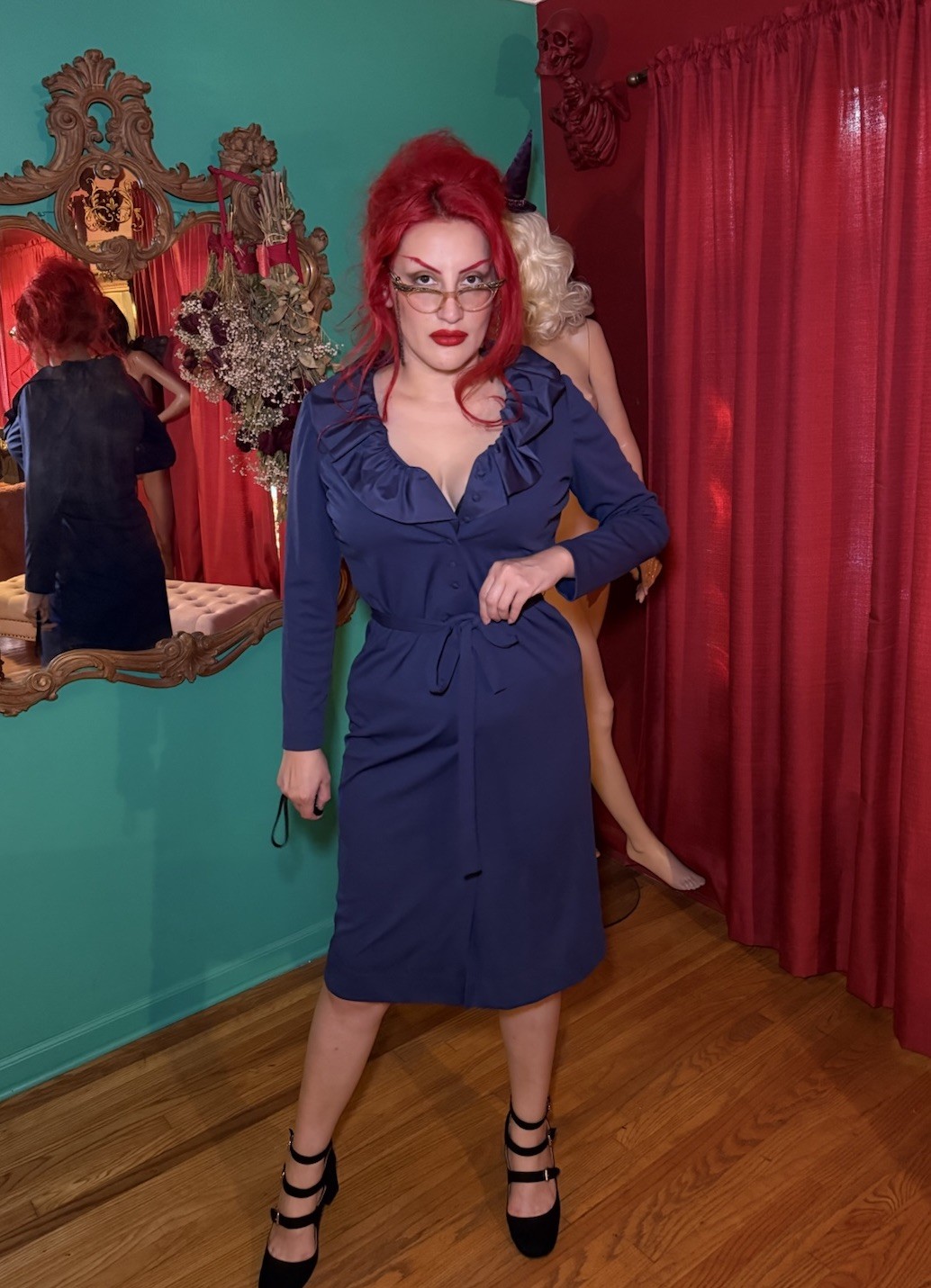 Vintage 60s/70s Navy Blue Midi Cocktail Dress by Umba for Parues Feinstein