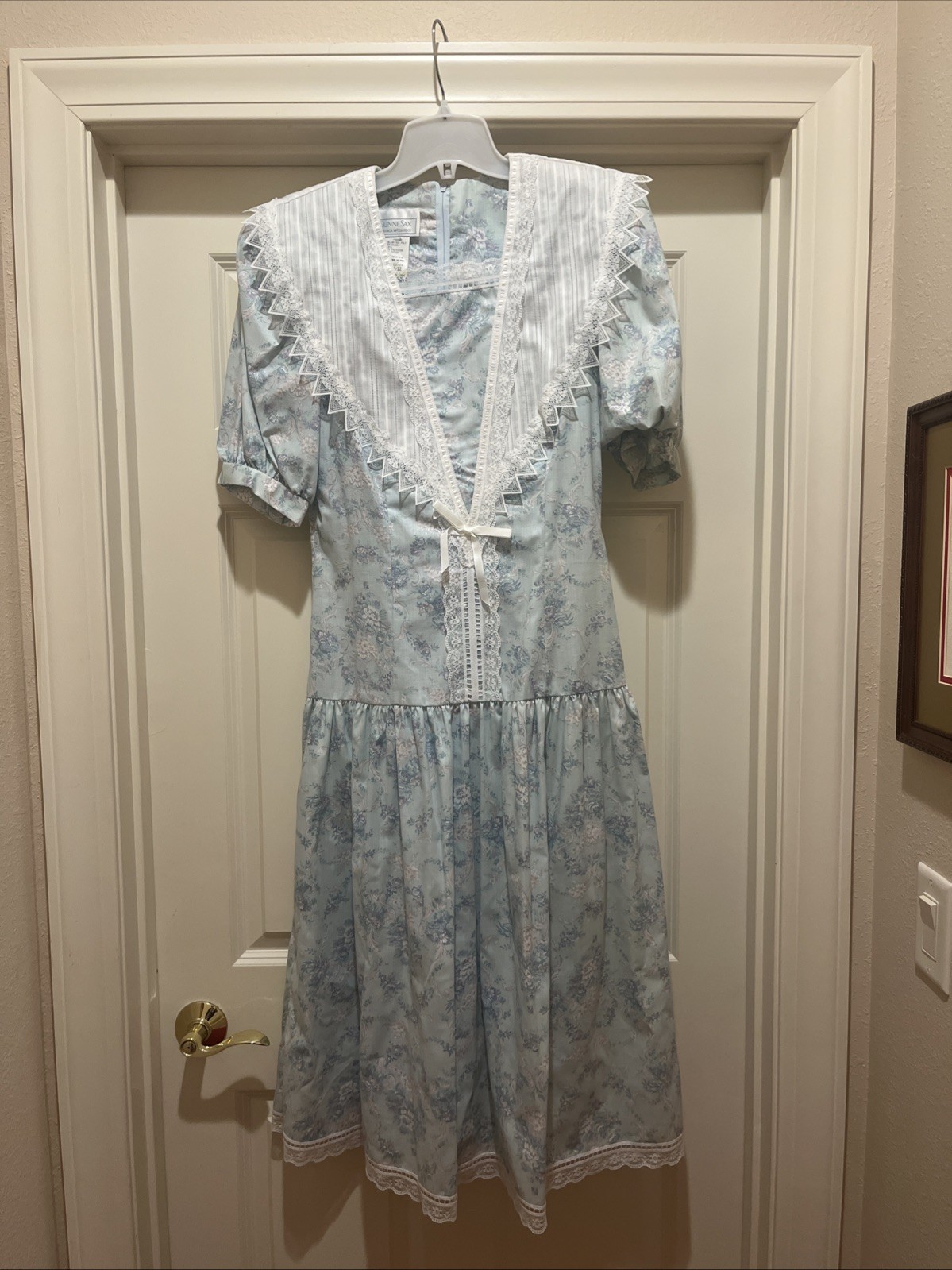 Gunne Sax Jessica McClintock 80s Vintage Polyester/Cotton Blue, Floral Designs