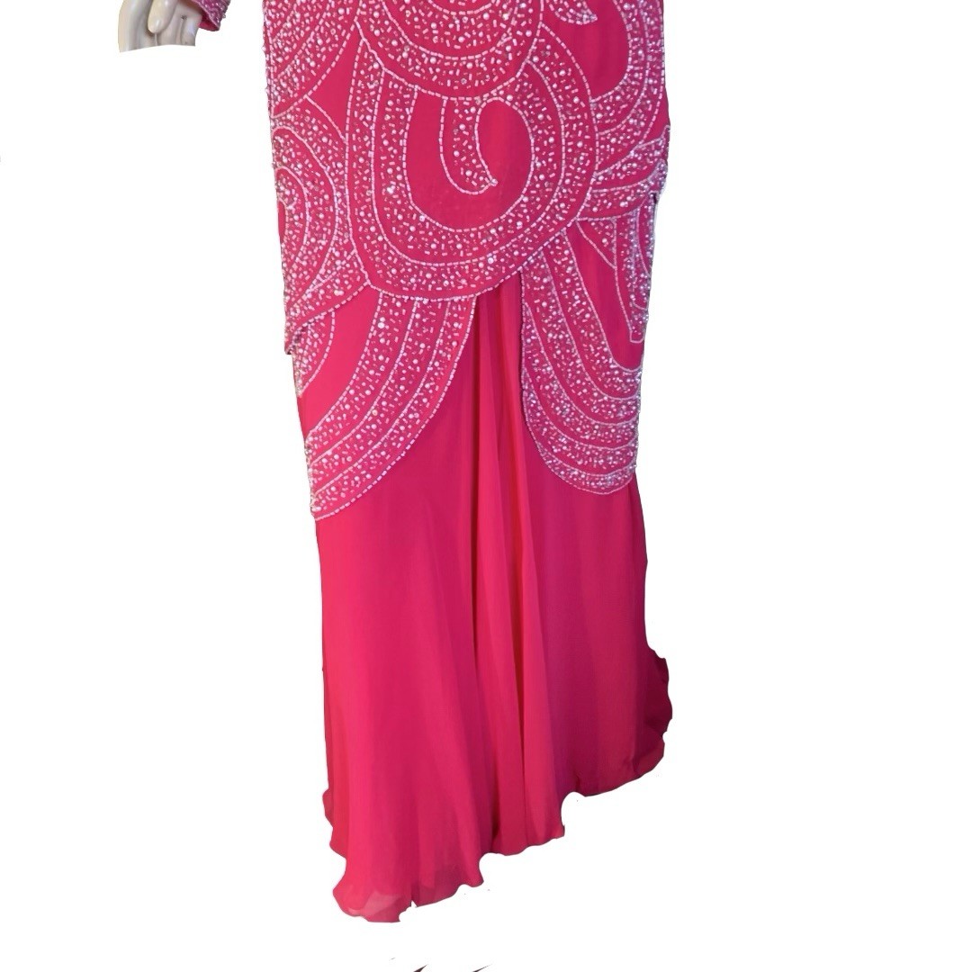 WOMEN’S VINTAGE 1980’S JACK PINK & WHITE BEADED FORMAL DRESS SIZE 14