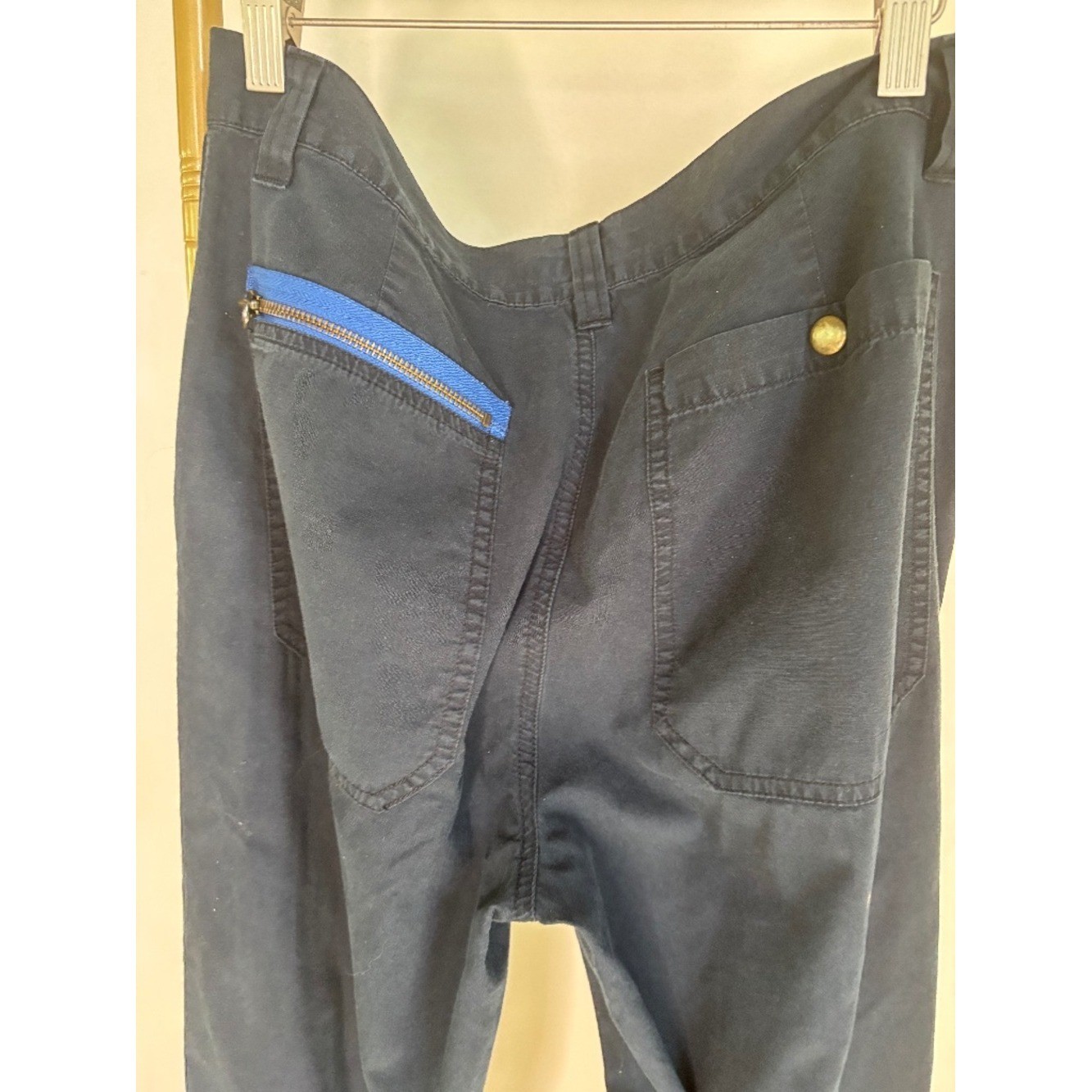 Vintage Ralph Lauren utility cargo pants with striking cobalt blue zipper accent